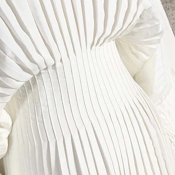 D.H. GATE Pleated Long Sleeve Blouse - Picture 2 of 8